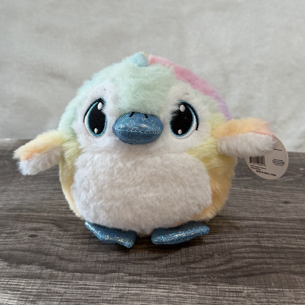 Butter Balls Bird Penguin Plush 5" Rainbow Round Glitter Beak Toy Stuffed Animal